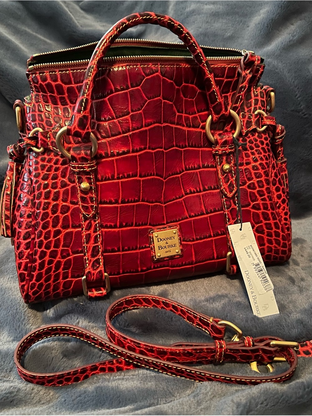 Dooney & Bourke Red Croc-Embossed Satchel with Gold Hardware